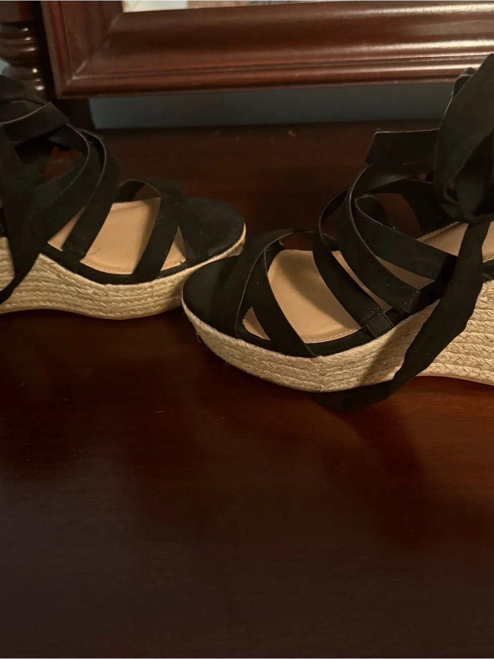 *Wide Width* Torrid Black Espadrille Wedge Sandals with Ankle Wraps